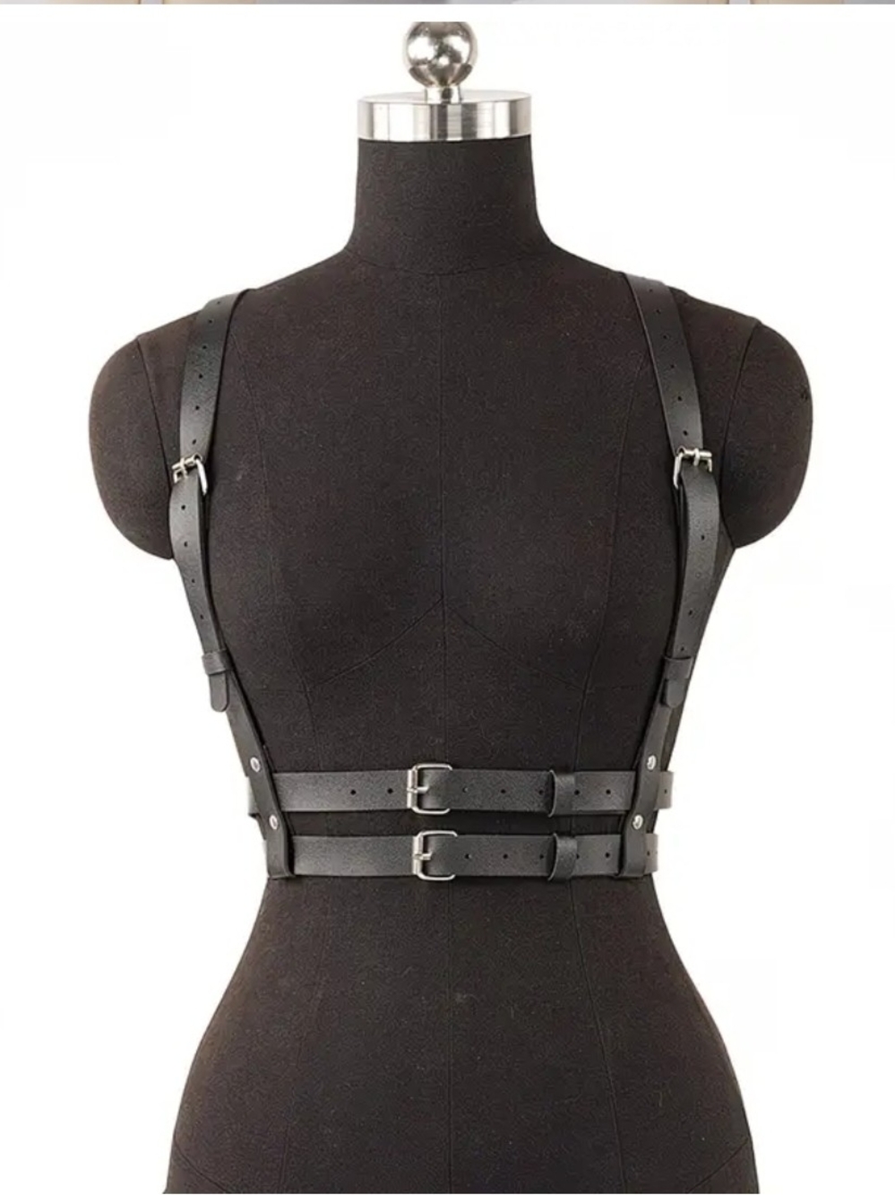 Women's Adjustable PU Harness Gothic-style Double-layered Suspender Belt.